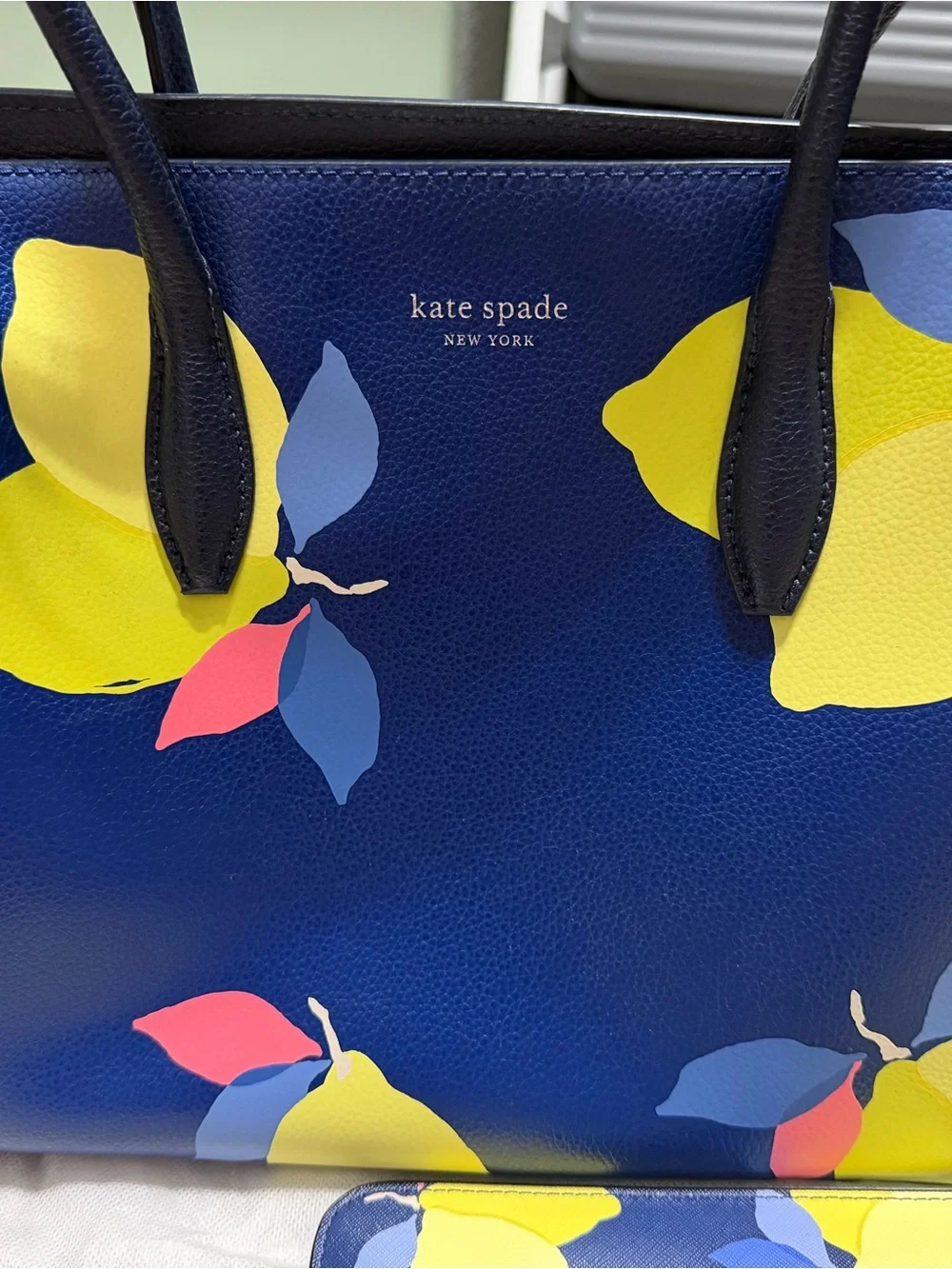 kate spade Navy Lemon-Print Tote with Matching Wristlet